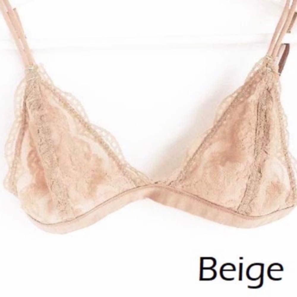 Anemone Women’s Full Lace Semi Sheer Bralette Thin Band S/M M/L Beige NEW
